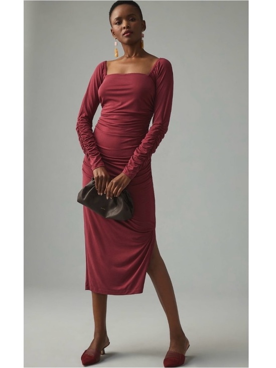Anthropologie Dresses & Skirts - Anthropologie Square Neck Ruched Midi Dress New Small